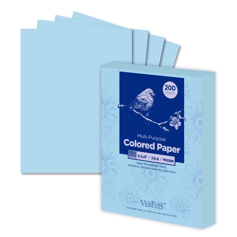 WritePads Veritas Color Copy Paper,Multi-Purpose paper,Colored Printer Paper 8.5    x 11   , 24 lb / 90 GSM,Blue,200 Sheets (1 Reams),Made in USA - Image 1